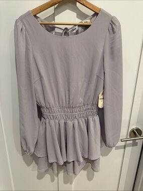 Altar'd State Lilac Long-Sleeve Smocked-Waist Romper